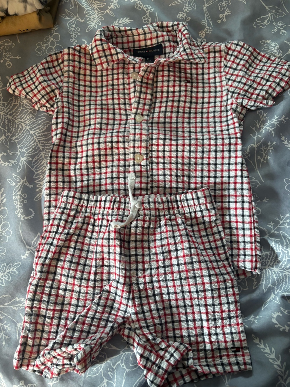 Tommy Hilfiger Red, White & Blue Plaid Shorts Set